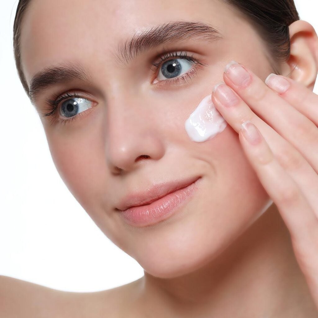 Barrier-repair moisturizer with ceramides applied to sensitive skin
