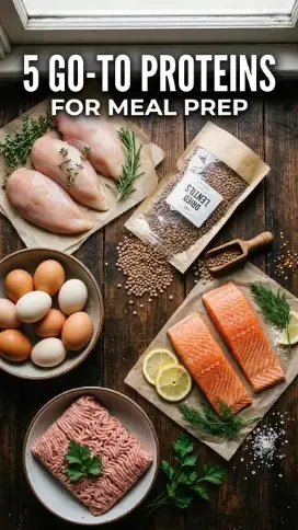Chicken, eggs, lentils, salmon, and turkey as protein sources for high protein meal prep