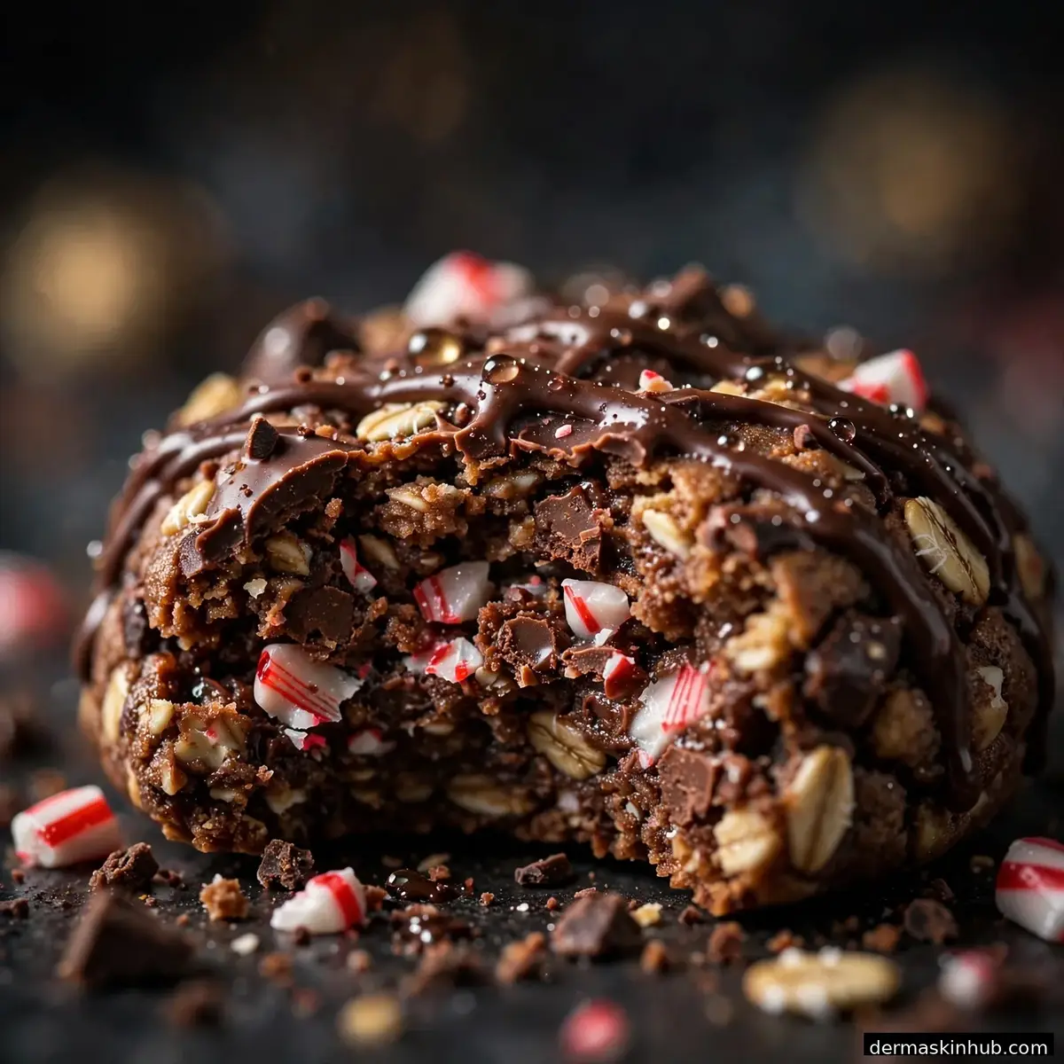 Close-up of a bitten peppermint cookie bite showing chewy texture