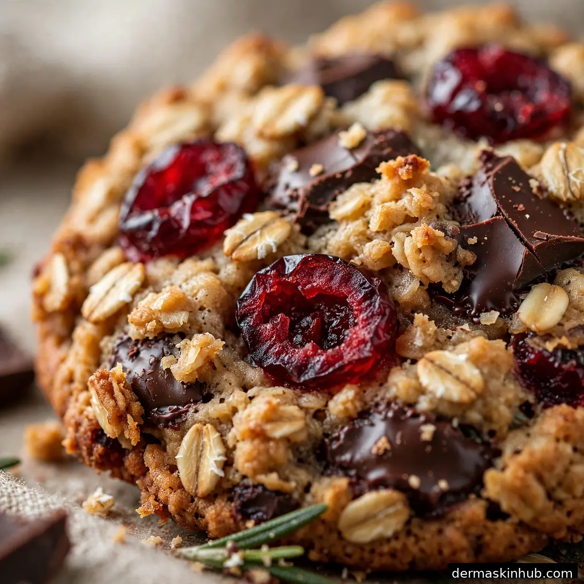 Close-up of a healthy oatmeal cranberry Christmas cookie
