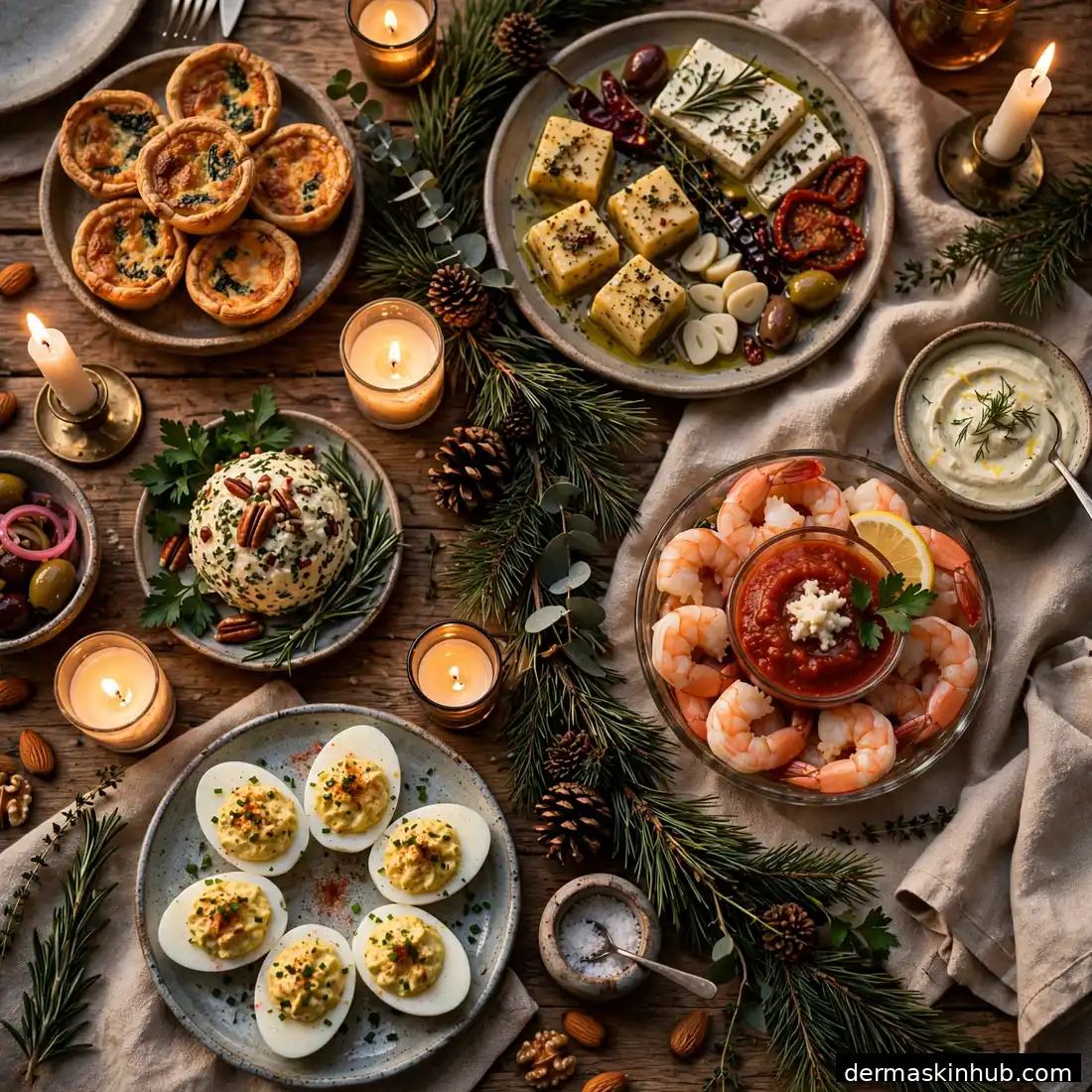 Relaxed-host Christmas party table with make-ahead appetizers