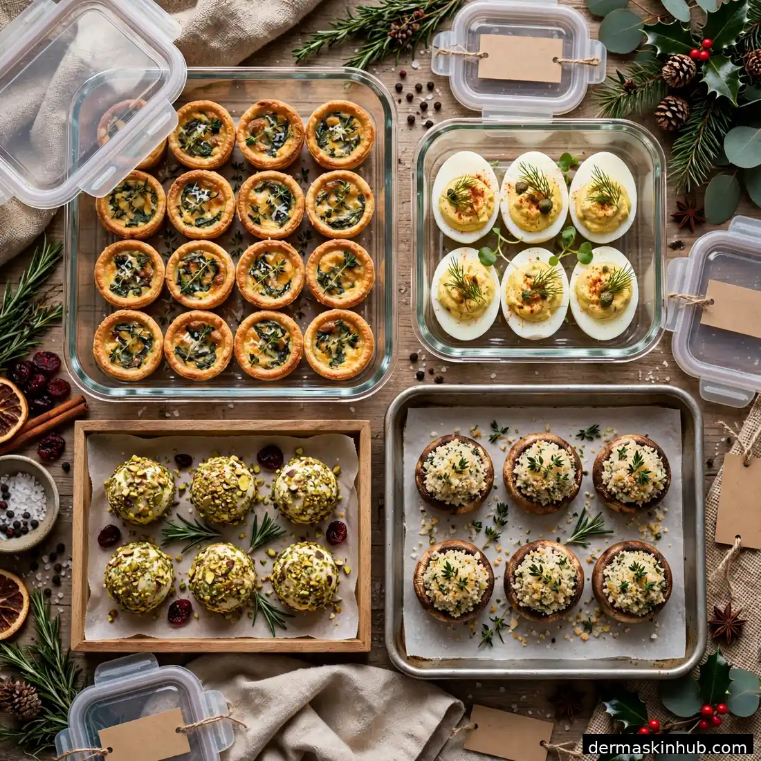 Make-ahead Christmas appetizers prepped and stored in containers