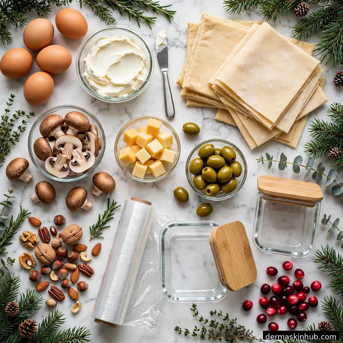Make-ahead appetizer ingredients with storage containers